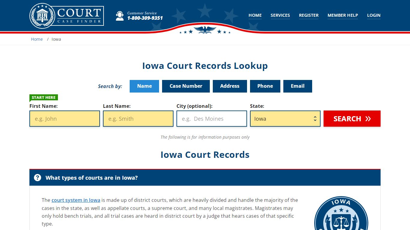 Iowa Court Records Lookup - IA Court Case Search - CourtCaseFinder.com